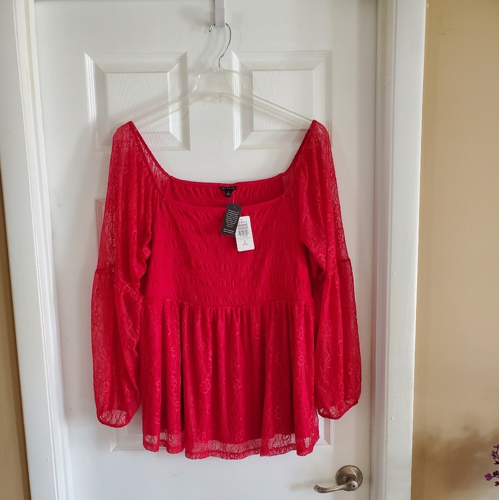torrid Red Lace Peasant Blouse